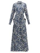 Matchesfashion.com Evi Grintela - Olivia High Neck Floral Print Cotton Dress - Womens - Blue Print