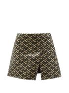 Versace - La Greca-print Slit-front Twill Skirt - Womens - Gold