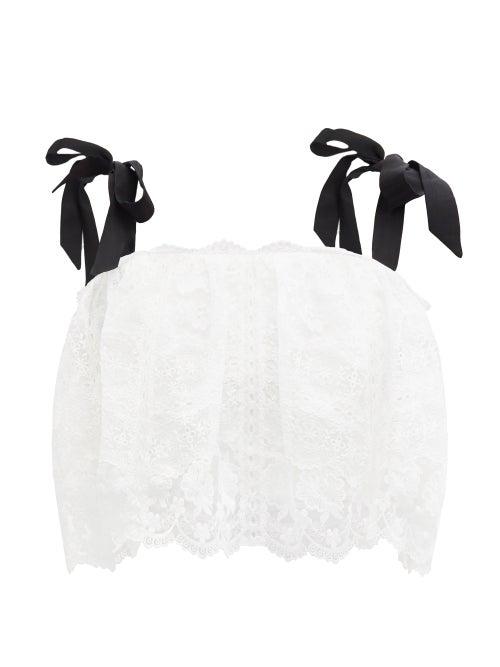 Saloni - Jemi Floral-lace Cropped Top - Womens - Ivory