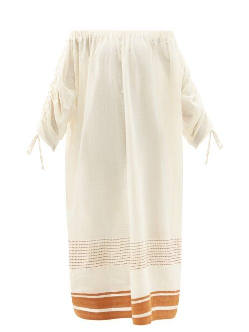 Ladies Beachwear Su Paris - Biba Off-the-shoulder Cotton-gauze Dress - Womens - White Stripe