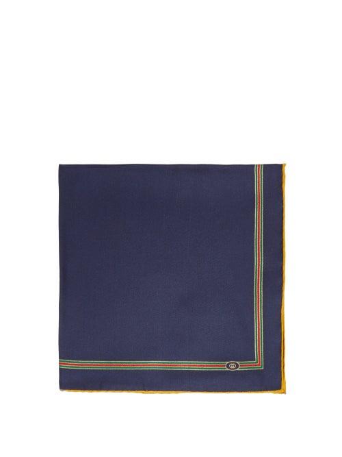 Matchesfashion.com Gucci - Web-striped Silk-faille Pocket Square - Mens - Navy Multi
