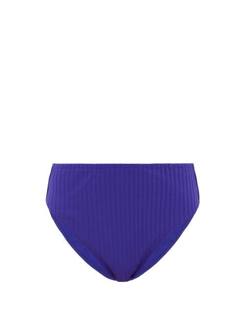 Matchesfashion.com Araks - Ulla Ribbed High-rise Bikini Briefs - Womens - Dark Blue