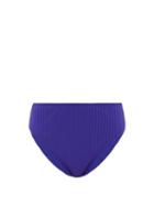 Matchesfashion.com Araks - Ulla Ribbed High-rise Bikini Briefs - Womens - Dark Blue