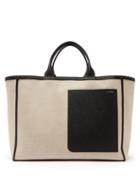 Matchesfashion.com Valextra - Leather Trimmed Canvas Tote Bag - Womens - White Black