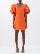 Frame - Puff-sleeve Scoop-neck Slubbed-poplin Mini Dress - Womens - Orange