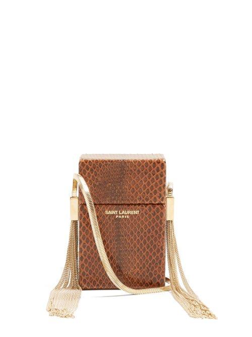 Matchesfashion.com Saint Laurent - Smoking Minaudire Leather Cross Body Bag - Womens - Brown Multi