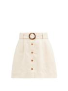 Matchesfashion.com Lisa Marie Fernandez - Belted High-rise Linen Mini Skirt - Womens - Cream