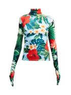 Matchesfashion.com Richard Quinn - Palm Print High Neck Velvet Top - Womens - Blue Multi