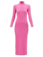 Balenciaga - Cabled Wool-blend High-neck Dress - Womens - Pink