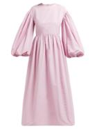 Matchesfashion.com Valentino - Gathered Balloon Sleeve Cotton Blend Poplin Dress - Womens - Pink