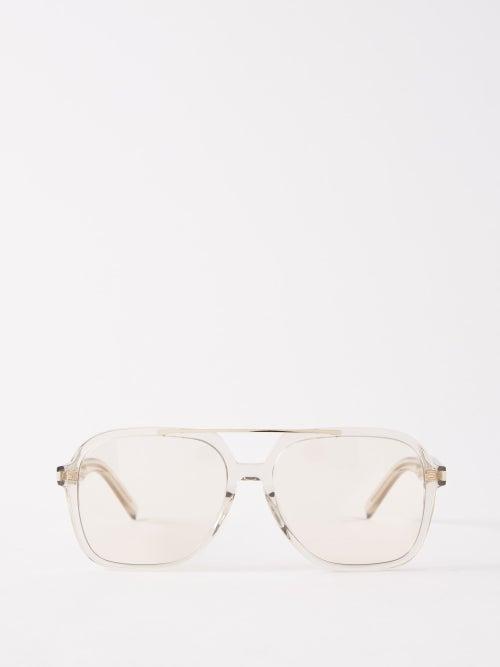 Saint Laurent Eyewear - Aviator Transparent Acetate Sunglasses - Womens - Light Beige