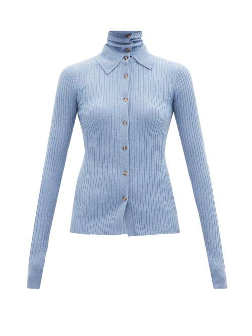 Dodo Bar Or - Ralph High-neck Point-collar Ribbed Top - Womens - Light Blue
