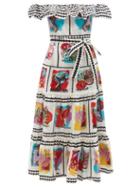 Ladies Beachwear Mary Mare - Cannes Tiered Stamp-print Cotton-blend Dress - Womens - Multi