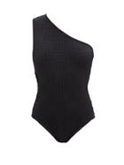 Bottega Veneta - One-shoulder Intrecciato-embossed Swimsuit - Womens - Black
