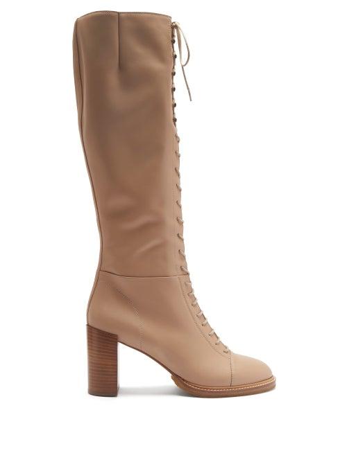 Matchesfashion.com Gabriela Hearst - Pat Lace-up Leather Knee-high Boots - Womens - Beige