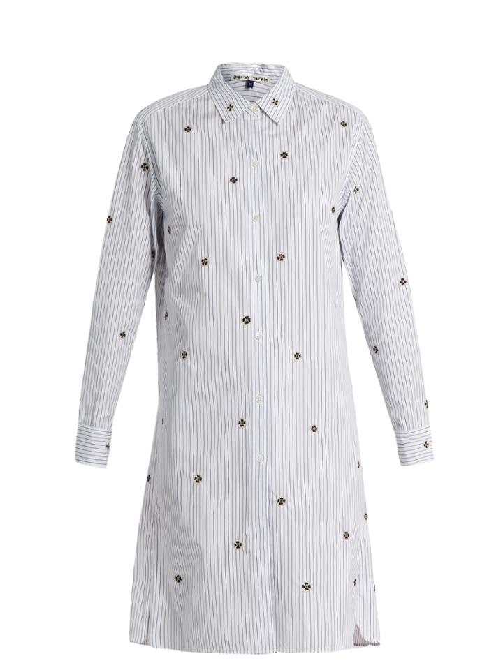 Jupe By Jackie Gopal Flower-appliqu Pinstriped Cotton Shirtdress