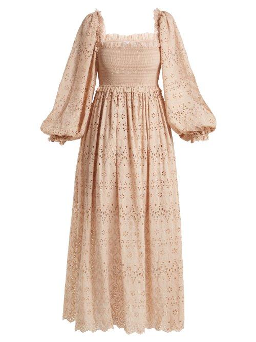 Matchesfashion.com Zimmermann - Bayou Blouson Broderie Anglaise Cotton Blend Dress - Womens - Nude