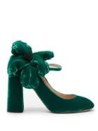 Matchesfashion.com Rochas - Embro Flower Appliqu Mary Jane Velvet Pumps - Womens - Green