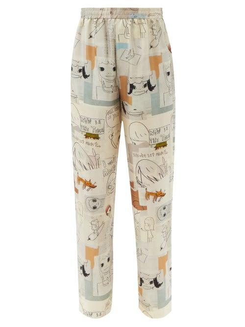 Matchesfashion.com Stella Mccartney - X Yoshitomo Nara Ricky Silk Trousers - Womens - Ivory Multi