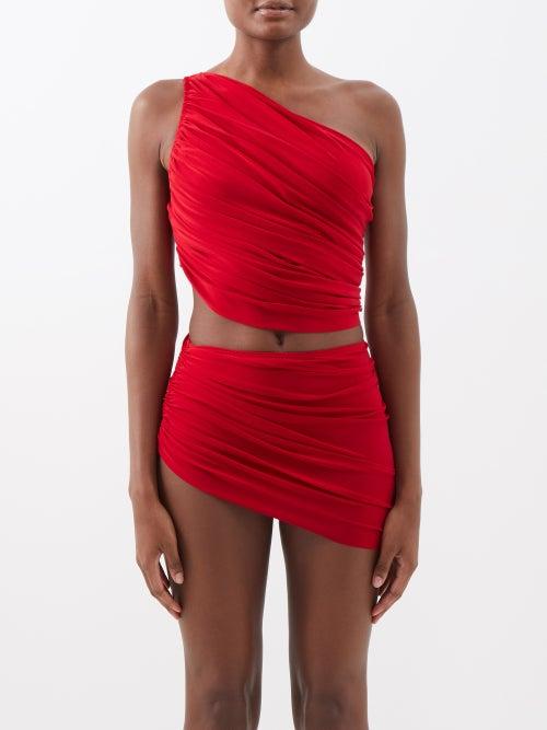 Norma Kamali - Diana Ruched Asymmetric Bikini Top - Womens - Dark Red