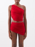 Norma Kamali - Diana Ruched Asymmetric Bikini Top - Womens - Dark Red