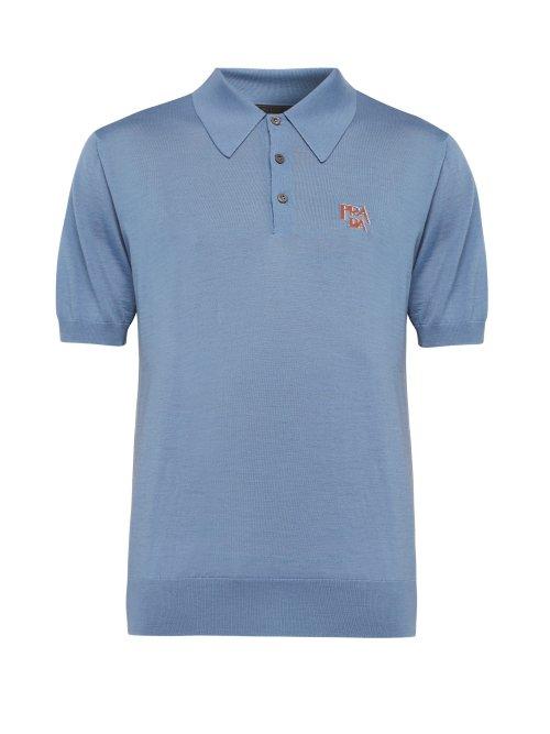 Matchesfashion.com Prada - Logo Jacquard Wool Blend Polo Shirt - Mens - Light Blue
