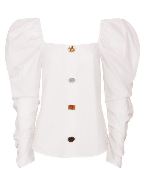 Rejina Pyo - Maya Puff-sleeve Buttoned Poplin Blouse - Womens - Ivory