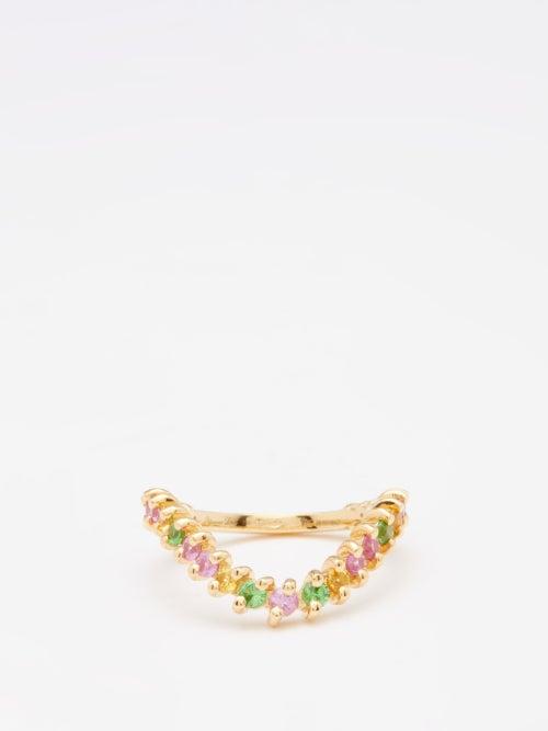Yvonne Lon - Alliance Vague Waved Sapphire & 18kt Gold Ring - Womens - Yellow Gold