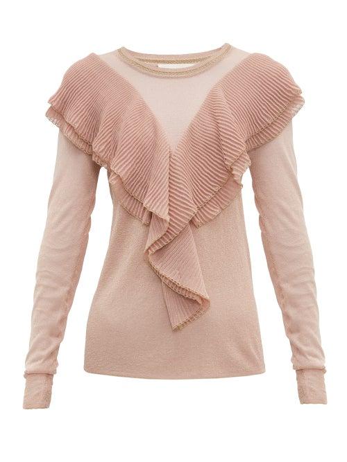 Matchesfashion.com Peter Pilotto - Ruffled Scalloped Edge Lurex Sweater - Womens - Pink Gold