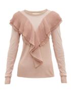 Matchesfashion.com Peter Pilotto - Ruffled Scalloped Edge Lurex Sweater - Womens - Pink Gold