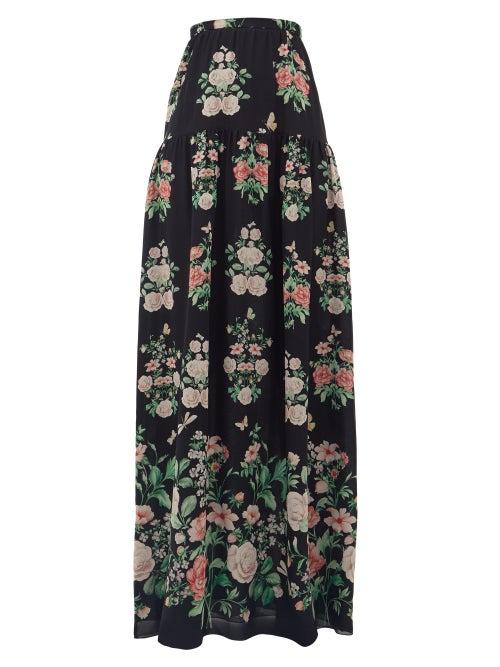 Matchesfashion.com Giambattista Valli - Floral-print Chiffon Maxi Skirt - Womens - Black Multi