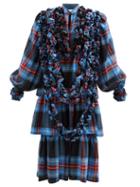 Charles Jeffrey Loverboy - Faulds Ruffled Wool-tartan Midi Dress - Womens - Blue Multi