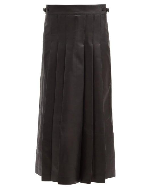 Matchesfashion.com Gabriela Hearst - Wesley Pleated Leather Midi Skirt - Womens - Black