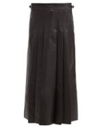 Matchesfashion.com Gabriela Hearst - Wesley Pleated Leather Midi Skirt - Womens - Black
