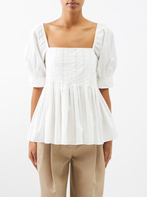 Lee Mathews - Oakley Square-neck Cotton Blouse - Womens - Natural