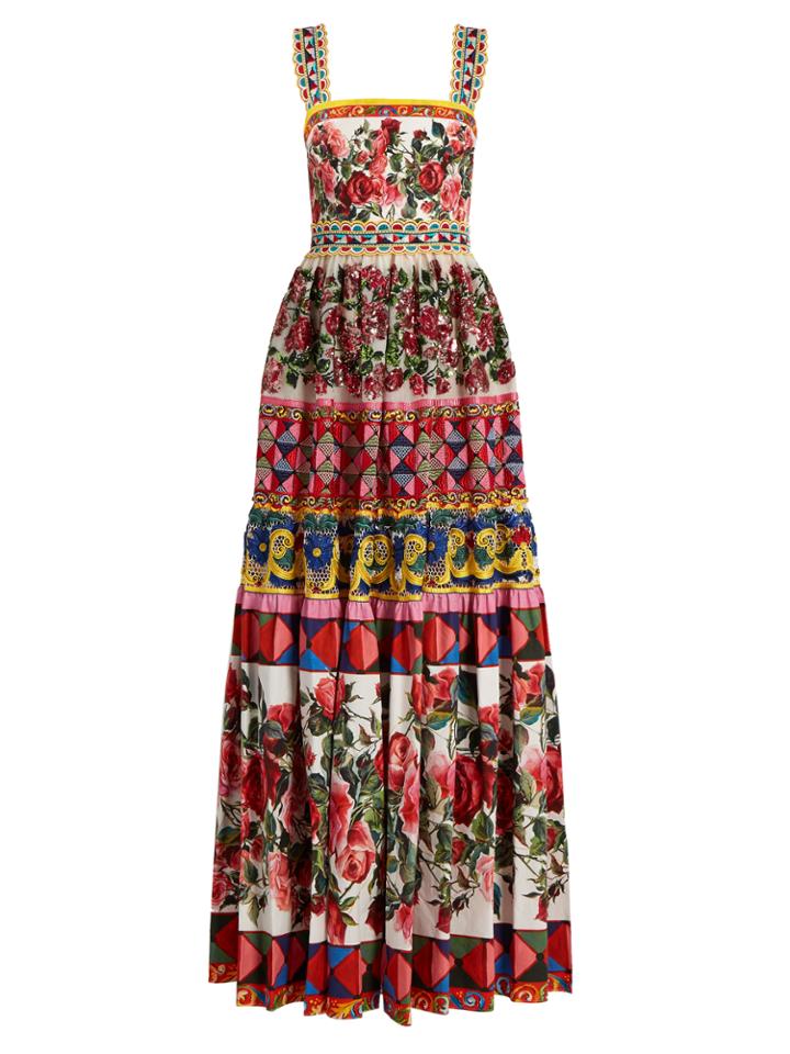 Dolce & Gabbana Carretto-print, Lace And Sequin Gown