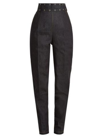 Matchesfashion.com Toga - Stud Embellished Tapered Leg Jeans - Womens - Navy