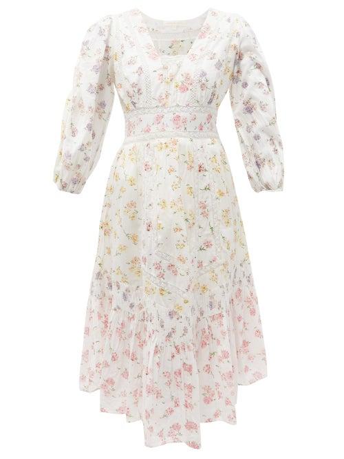 Ladies Beachwear Loveshackfancy - Garrison Lace And Floral-print Cotton-voile Dress - Womens - White Multi
