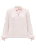 Matchesfashion.com Giambattista Valli - Lace Panel Pussybow Silk Blouse - Womens - Pink
