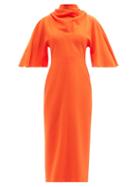 Ladies Rtw Roksanda - Cowl-neck Tie-back Wool-crepe Midi Dress - Womens - Orange