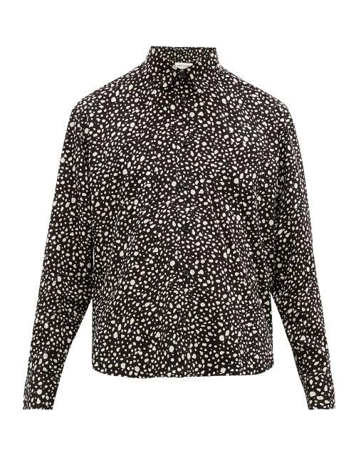 Matchesfashion.com Saint Laurent - Animal-print Point-collar Poplin Shirt - Mens - Black
