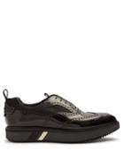 Matchesfashion.com Prada - Stacked Sole Mesh Detail Leather Brogues - Mens - Black