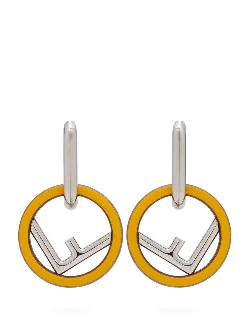 Matchesfashion.com Fendi - Logo Hoop Earrings - Womens - Yellow