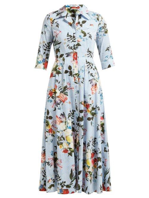 Matchesfashion.com Erdem - Kasia Isabelle Print Cotton Poplin Dress - Womens - Blue Print