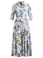 Matchesfashion.com Erdem - Kasia Isabelle Print Cotton Poplin Dress - Womens - Blue Print