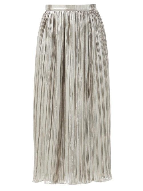 Matchesfashion.com Saloni - Camille High-rise Lurex-pliss Midi Skirt - Womens - Silver