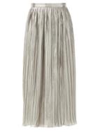 Matchesfashion.com Saloni - Camille High-rise Lurex-pliss Midi Skirt - Womens - Silver