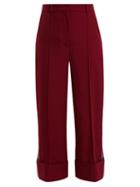 Matchesfashion.com Racil - Leonard Side Stripe Wide Leg Wool Cropped Trousers - Womens - Burgundy Multi