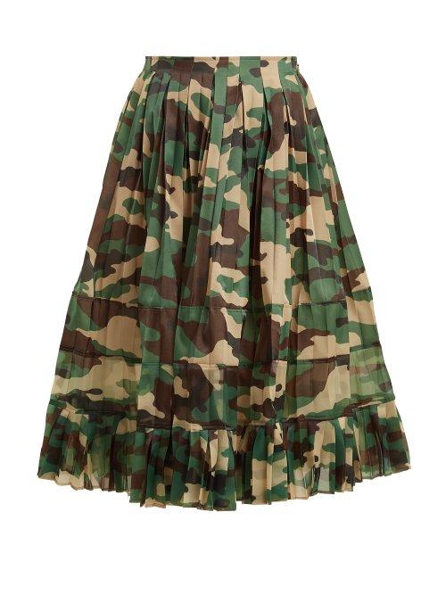 Matchesfashion.com Junya Watanabe - High Rise Camouflage Print Pleated Skirt - Womens - Green Multi