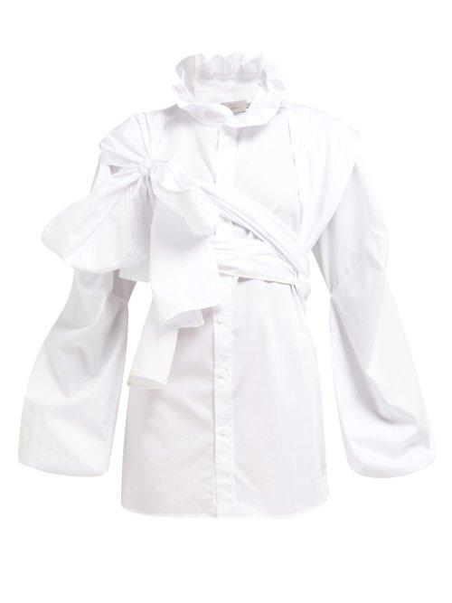 Matchesfashion.com Preen By Thornton Bregazzi - Haydn Ruffled Neck Cotton Poplin Shirt - Womens - White